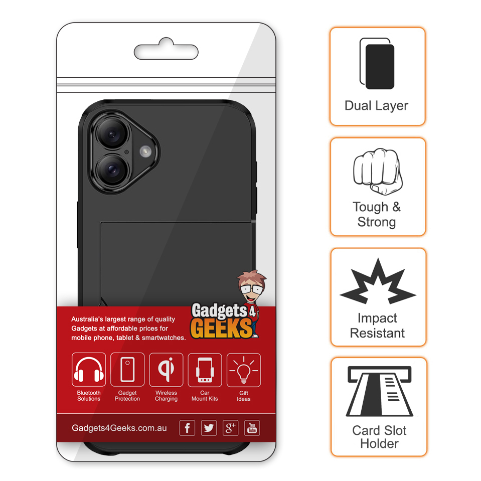 Tough Armour Slide Case & Card Holder for Apple iPhone 16 - Black