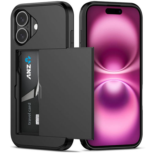 Tough Armour Slide Case & Card Holder for Apple iPhone 16 - Black