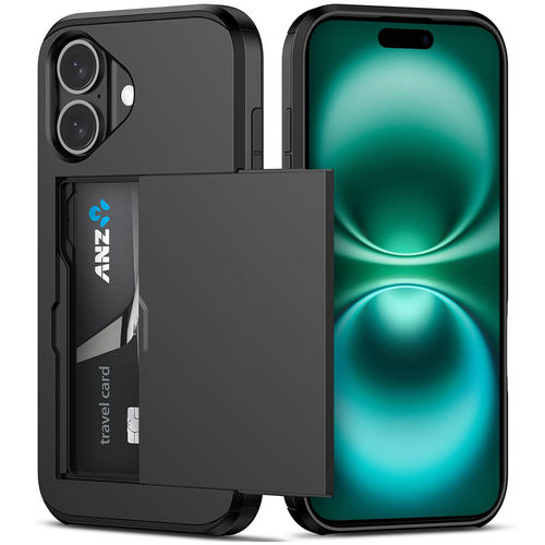 Tough Armour Slide Case & Card Holder for Apple iPhone 16 Plus - Black