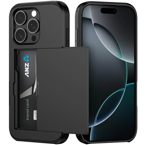 Tough Armour Slide Case & Card Holder for Apple iPhone 16 Pro - Black