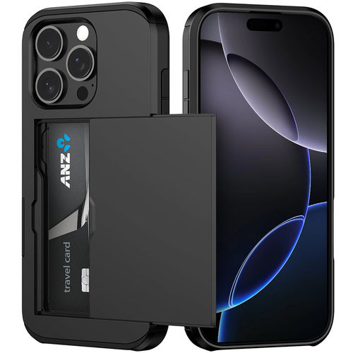 Tough Armour Slide Case & Card Holder for Apple iPhone 16 Pro Max - Black