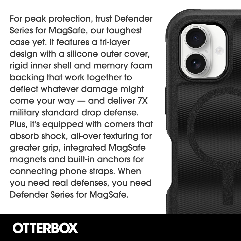 OtterBox Defender MagSafe Shockproof Case for Apple iPhone 16 Plus - Black