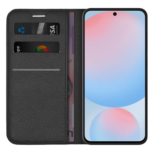 Leather Wallet Case & Card Holder Pouch for Samsung Galaxy S24 FE - Black