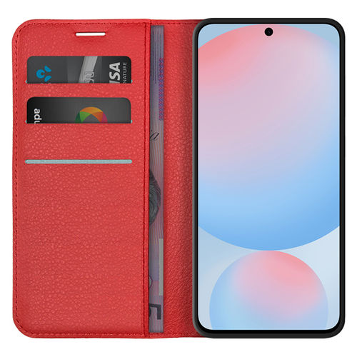Leather Wallet Case & Card Holder Pouch for Samsung Galaxy S24 FE - Red