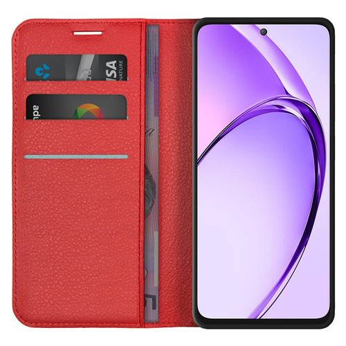 Leather Wallet Case & Card Holder Pouch for Oppo A80 5G - Red