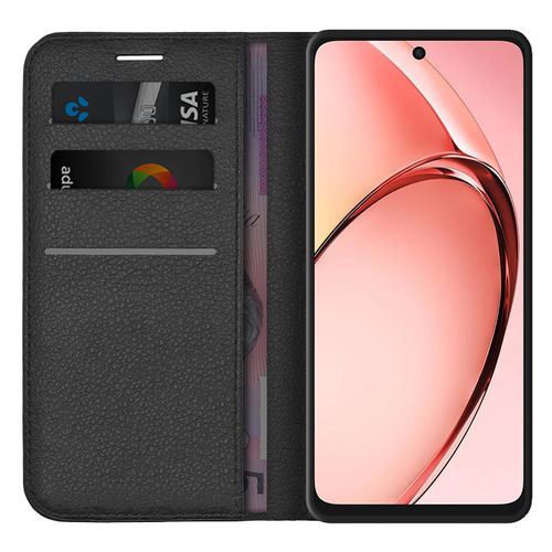 Leather Wallet Case & Card Holder Pouch for Oppo A60 / A40 - Black