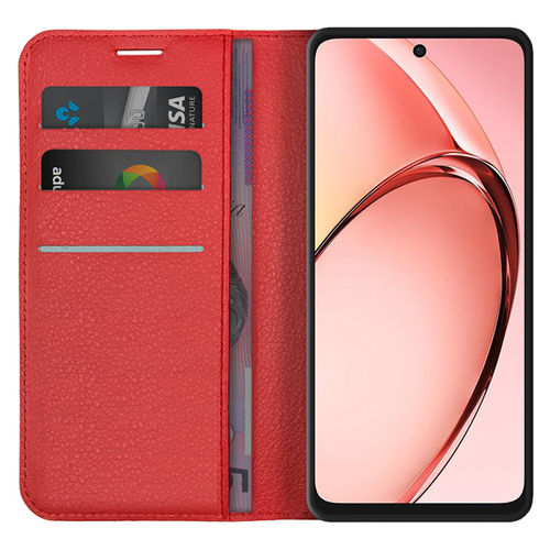 Leather Wallet Case & Card Holder Pouch for Oppo A60 / A40 - Red
