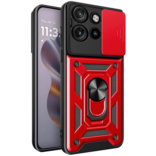 Heavy Duty Shockproof Case / Slide Camera Cover for Motorola Edge 50 Neo - Red