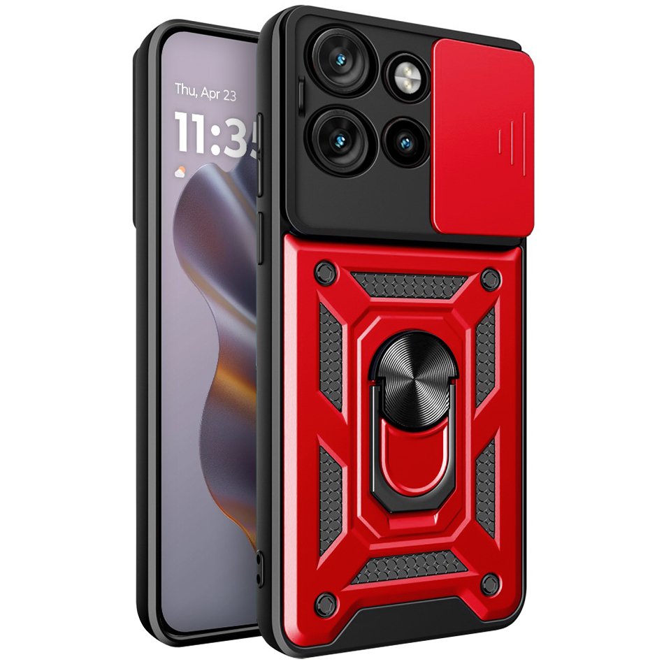 Heavy Duty Shockproof Case / Slide Camera Cover for Motorola Edge 50 Neo - Red