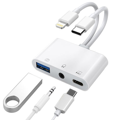 (3-in-2) Lightning / Type-C to 3.5mm Headphone Jack / Audio DAC / USB OTG / Charging Adapter