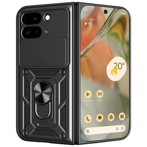 Heavy Duty Shockproof Case / Slide Camera Cover for Google Pixel 9 Pro Fold - Black