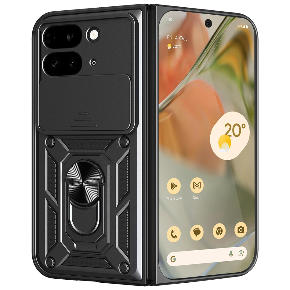 Heavy Duty Shockproof Case / Slide Camera Cover for Google Pixel 9 Pro Fold - Black