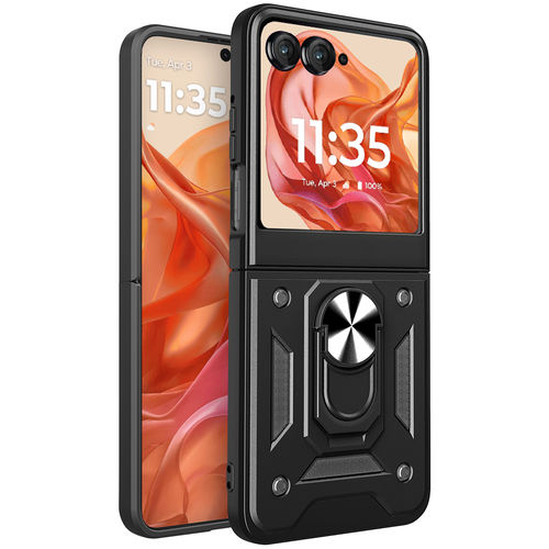 Heavy Duty Shockproof Case / Finger Ring Holder for Motorola Razr 50 - Black