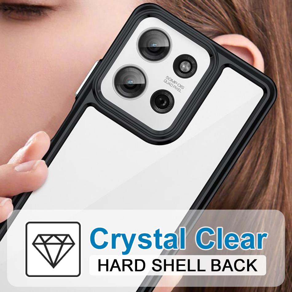 Hybrid Acrylic Tough Shockproof Case for Motorola Moto G75 - Black (Frame)