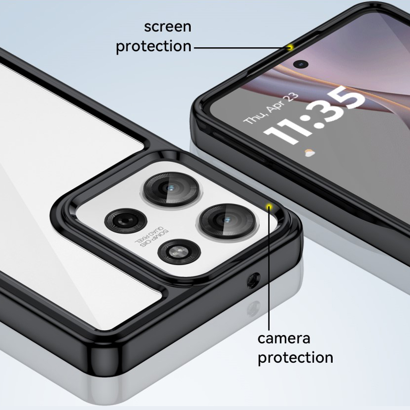 Hybrid Acrylic Tough Shockproof Case for Motorola Moto G75 - Black (Frame)