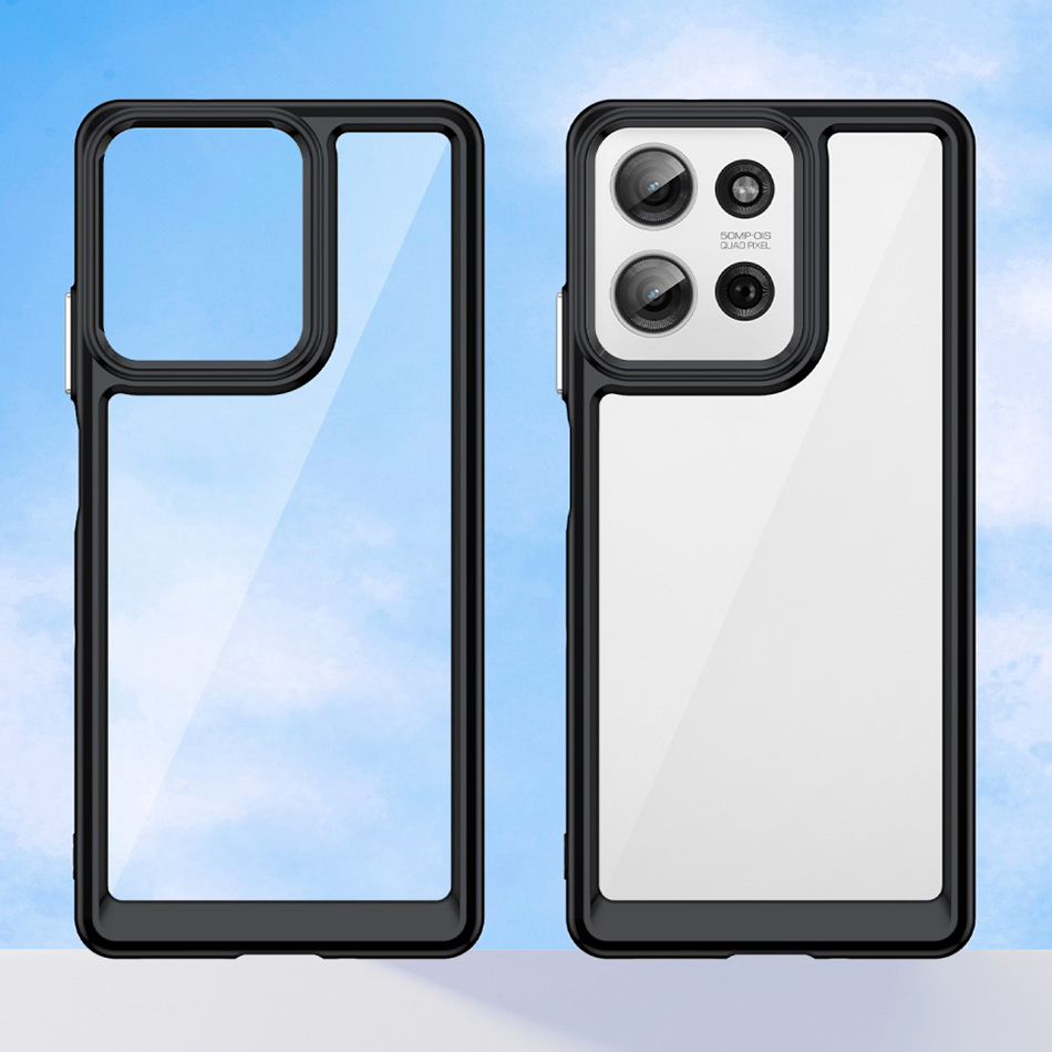 Hybrid Acrylic Tough Shockproof Case for Motorola Moto G75 - Black (Frame)