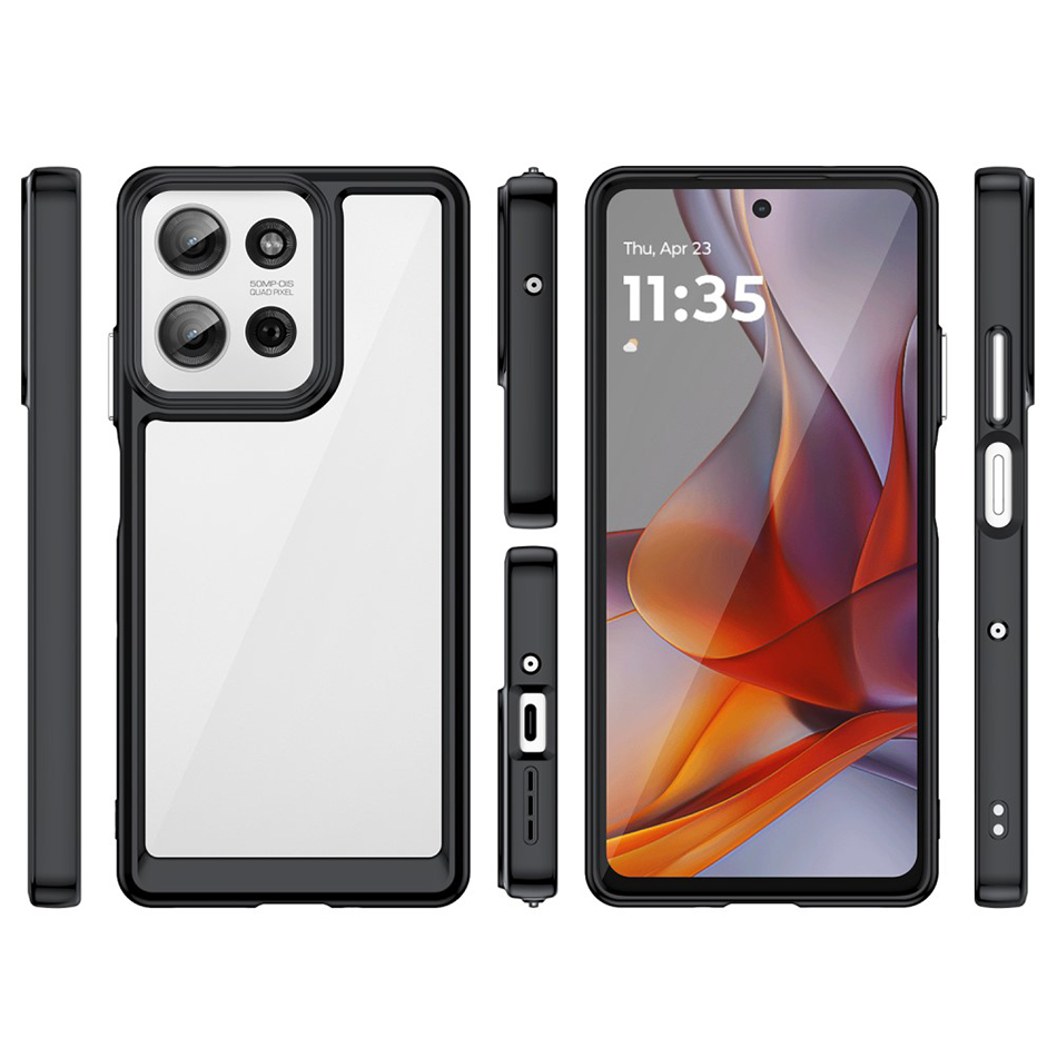 Hybrid Acrylic Tough Shockproof Case for Motorola Moto G75 - Black (Frame)