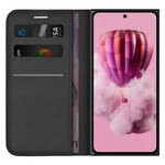 Leather Wallet Case & Card Holder Pouch for HMD Skyline 5G - Black