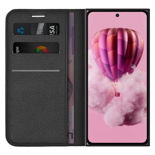 Leather Wallet Case & Card Holder Pouch for HMD Skyline 5G - Black