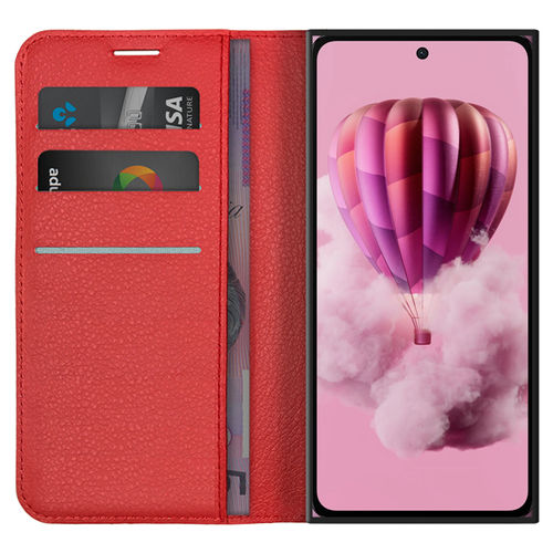 Leather Wallet Case & Card Holder Pouch for HMD Skyline 5G - Red