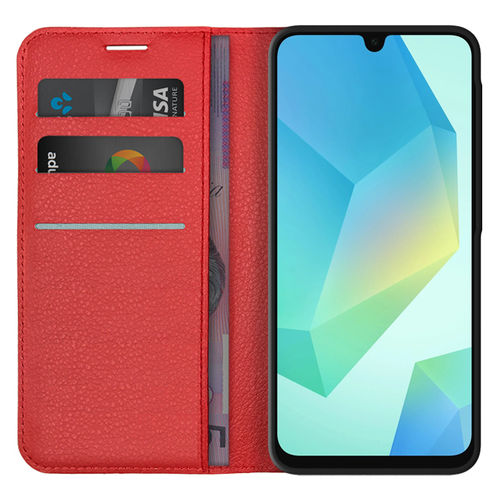Leather Wallet Case & Card Holder Pouch for Samsung Galaxy A16 5G - Red