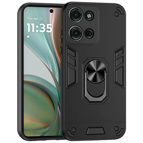 Slim Armour Tough Shockproof Case / Ring Holder Stand for Motorola Moto G75 - Black
