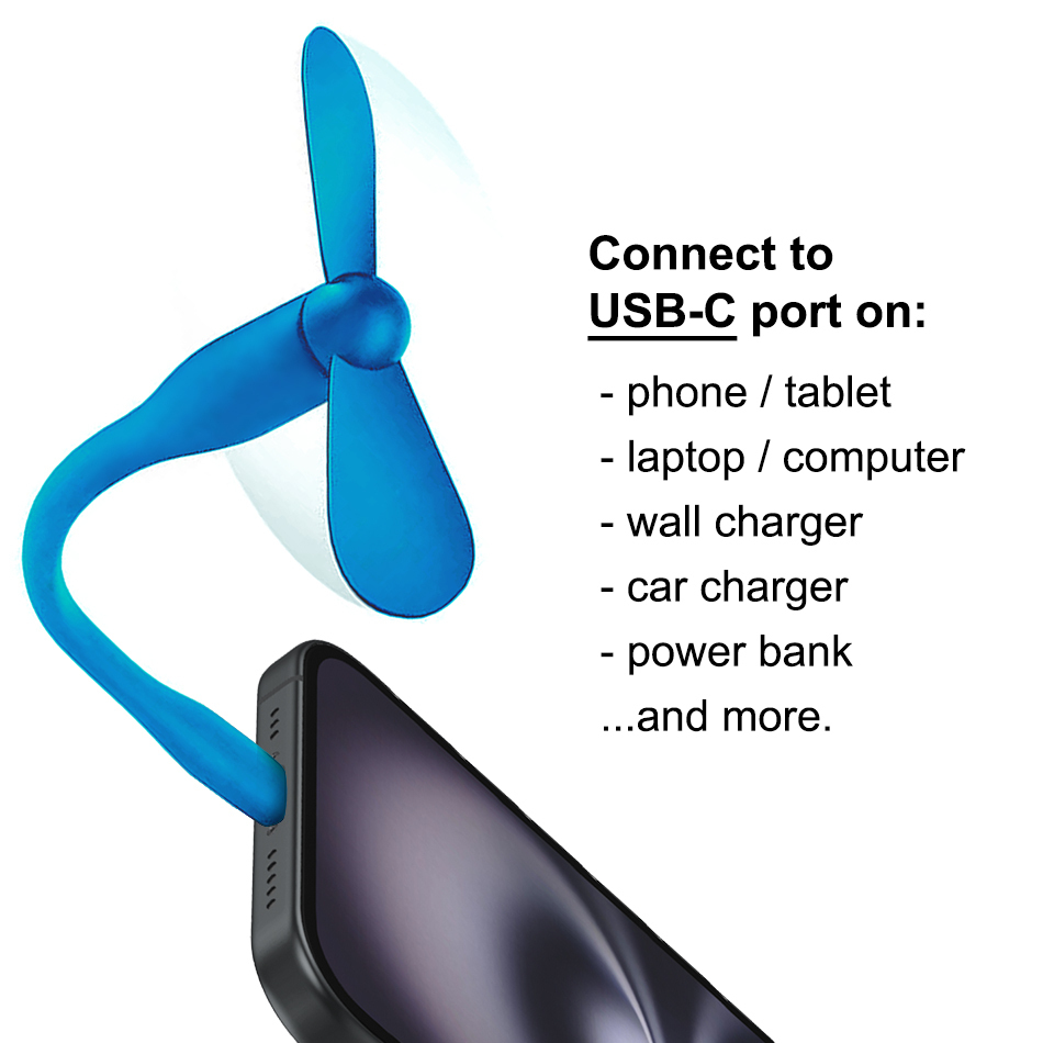 Mini Bendable USB Type-C Portable Fan - Blue