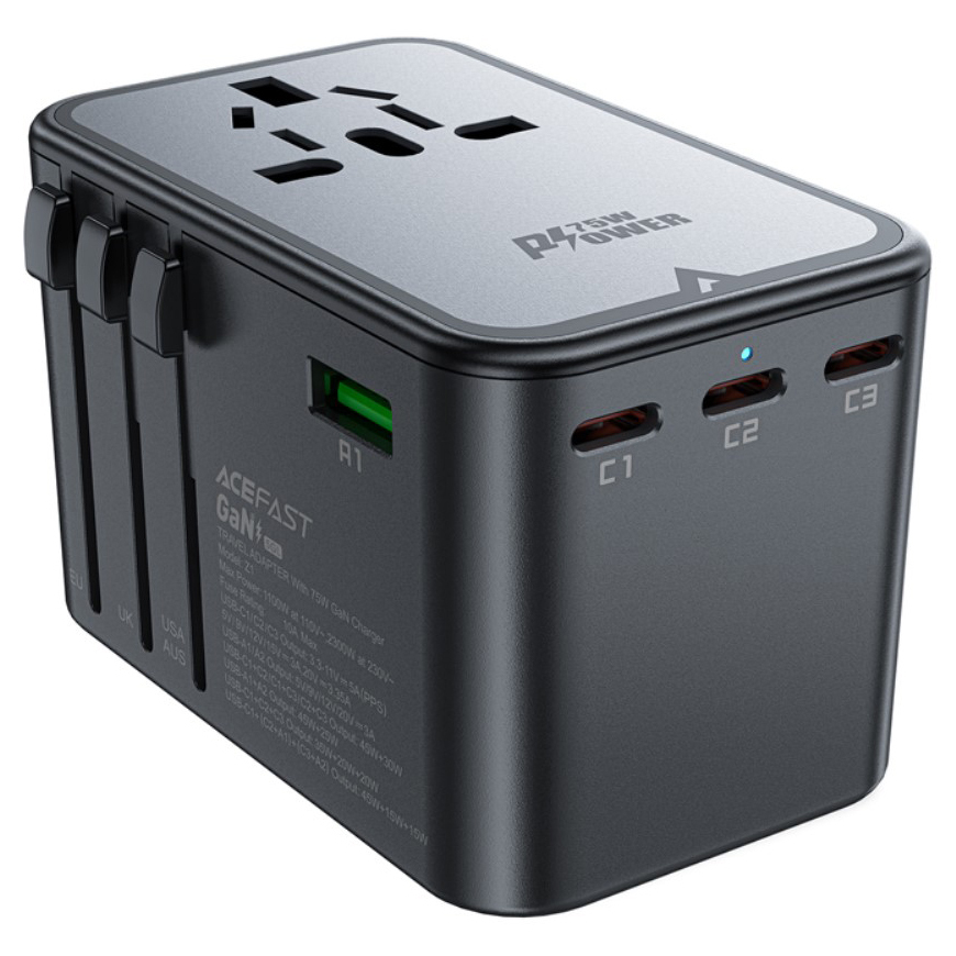 AceFast (75W) GaN PD (5-Port) USB Type-C Charger / AC Plug / Travel Adapter