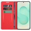 Leather Wallet Case & Card Holder Pouch for Samsung Galaxy S25 - Red