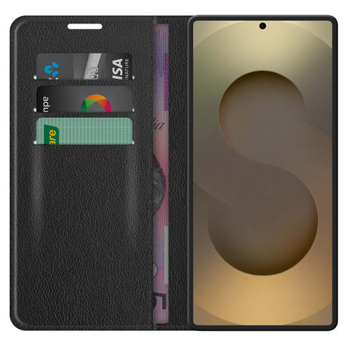 Leather Wallet Case & Card Holder Pouch for Samsung Galaxy S25 Ultra - Black