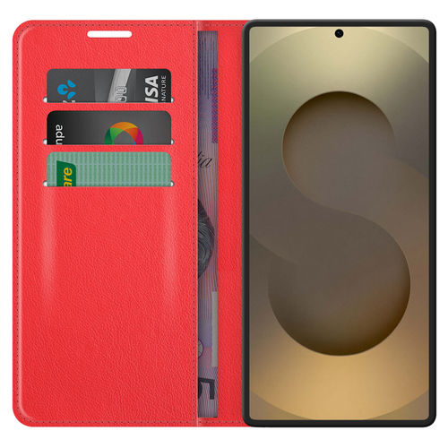 Leather Wallet Case & Card Holder Pouch for Samsung Galaxy S25 Ultra - Red