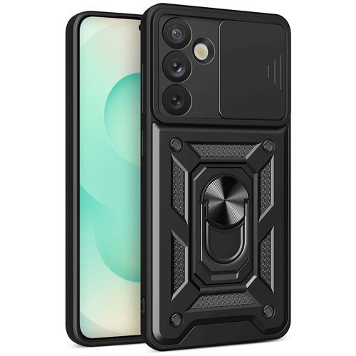 Heavy Duty Shockproof Case / Slide Camera Cover for Samsung Galaxy S25 - Black
