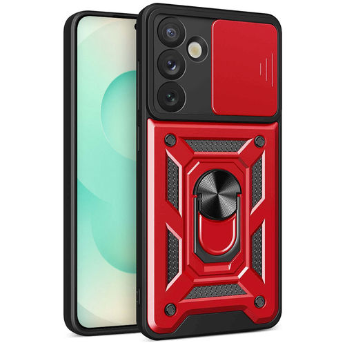 Heavy Duty Shockproof Case / Slide Camera Cover for Samsung Galaxy S25 - Red