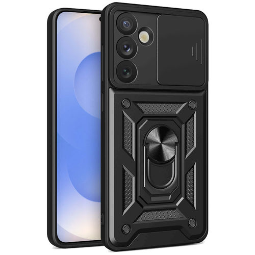 Heavy Duty Shockproof Case / Slide Camera Cover for Samsung Galaxy S25+ (Black)