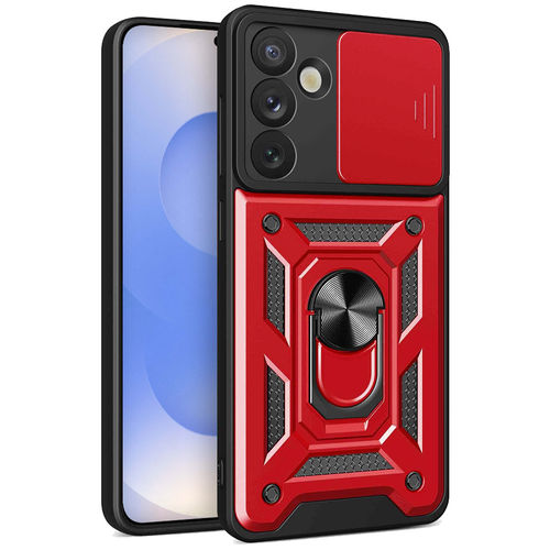 Heavy Duty Shockproof Case / Slide Camera Cover for Samsung Galaxy S25+ (Red)