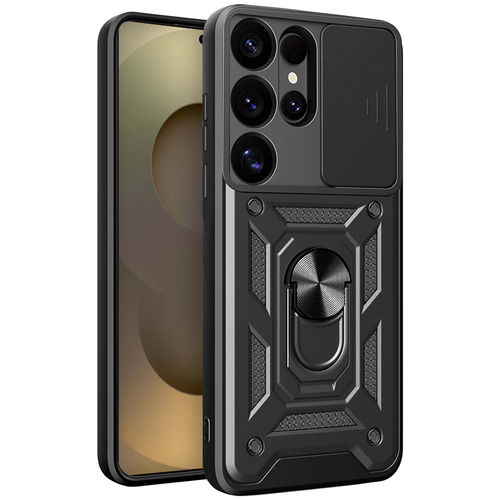 Heavy Duty Shockproof Case / Slide Camera Cover for Samsung Galaxy S25 Ultra - Black