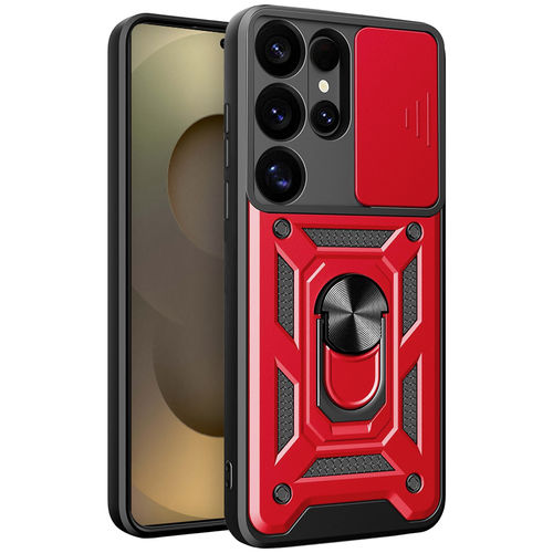 Heavy Duty Shockproof Case / Slide Camera Cover for Samsung Galaxy S25 Ultra - Red