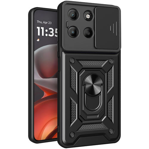 Heavy Duty Shockproof Case / Slide Camera Cover for Motorola Moto G15 - Black
