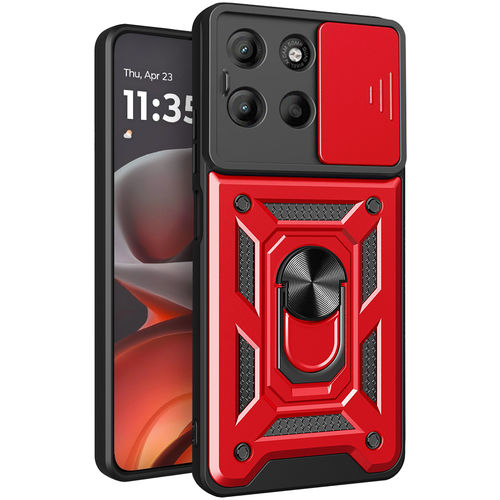 Heavy Duty Shockproof Case / Slide Camera Cover for Motorola Moto G15 - Red