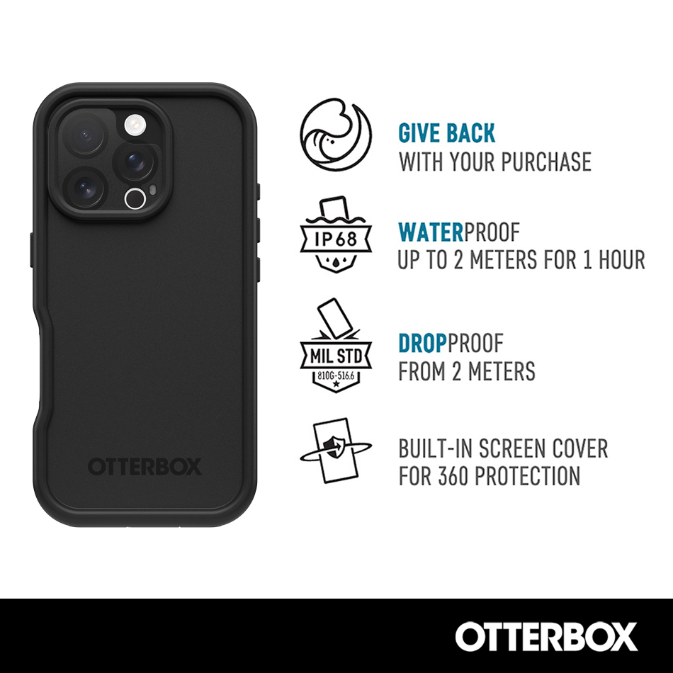 OtterBox Fre (MagSafe) Waterproof Case for Apple iPhone 16 Pro - Black