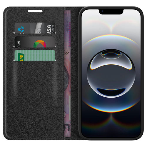 Leather Wallet Case & Card Holder Pouch for Apple iPhone 16e - Black