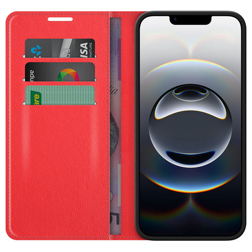 Leather Wallet Case & Card Holder Pouch for Apple iPhone 16e - Red