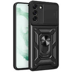 Heavy Duty Shockproof Case / Slide Camera Cover for Samsung Galaxy S22 - Black