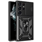 Heavy Duty Shockproof Case / Slide Camera Cover for Samsung Galaxy S22 Ultra - Black