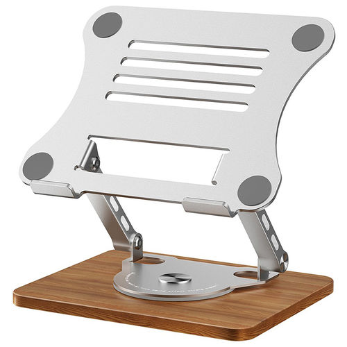 360 Rotating (Z-Fold) Adjustable Aluminium / Wooden Desktop Stand for Laptop - Silver