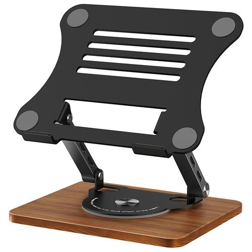 360 Rotating (Z-Fold) Adjustable Aluminium / Wooden Desktop Stand for Laptop - Black