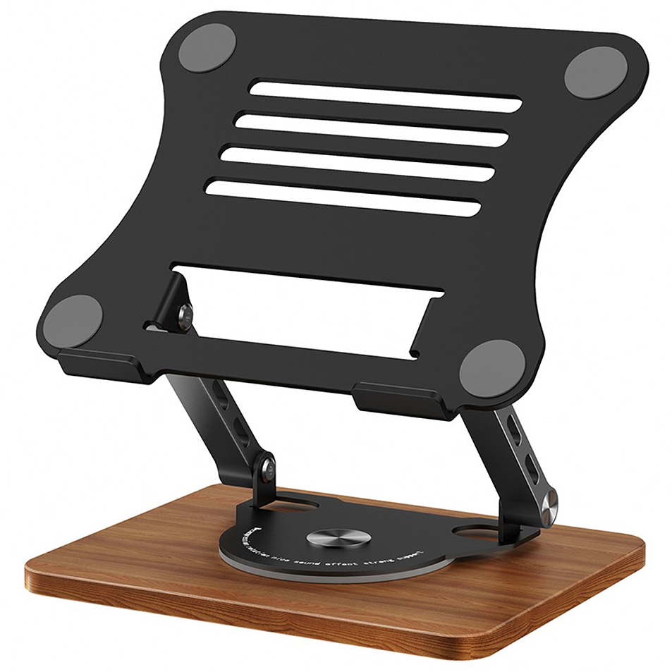 360 Rotating (Z-Fold) Adjustable Aluminium / Wooden Desktop Stand for Laptop - Black
