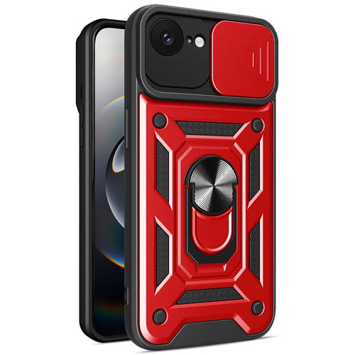 Heavy Duty Shockproof Case / Slide Camera Cover for Apple iPhone 16e - Red