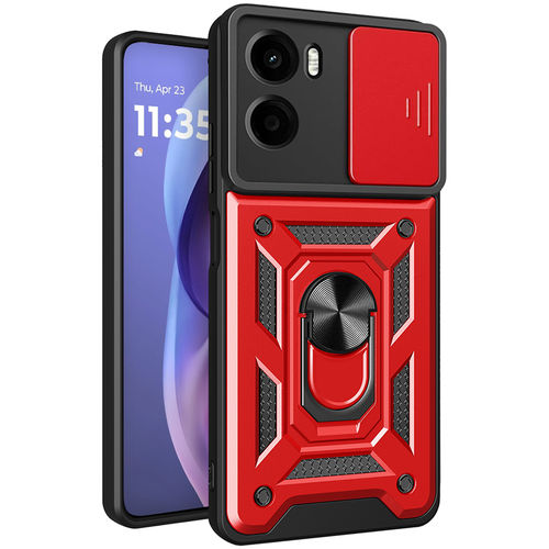 Heavy Duty Shockproof Case / Slide Camera Cover for Motorola Moto G05 - Red