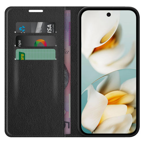 Leather Wallet Case & Card Holder Pouch for Google Pixel 9a - Black